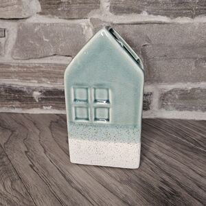 NWT Ceramic House Village Vase - Green/ Blue & Cream